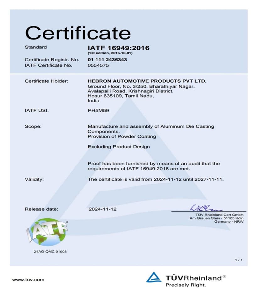 IATF 16949:2016 Certificate